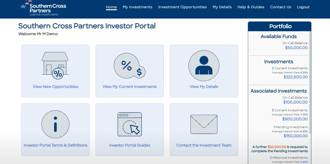 The homepage of the Southern Cross Partners portal
