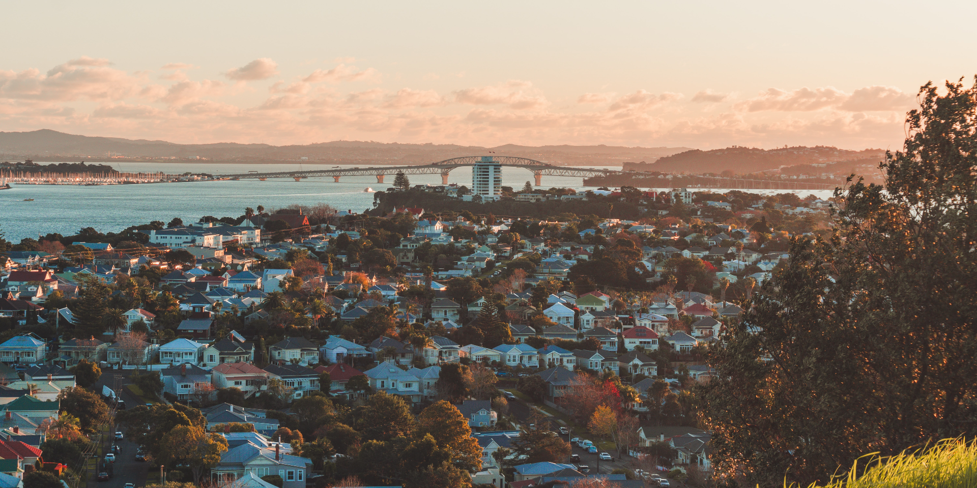 Auckland city suburbs, with the harbour bridge in the distance